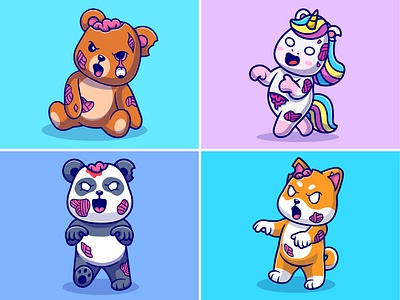 Animals zombie🐻🐼🧟‍♂️🐘🦄 angry animals bear character cute dog elephant emoticon ghost horror icon illustration logo monster movie panda scary unicorn zombie