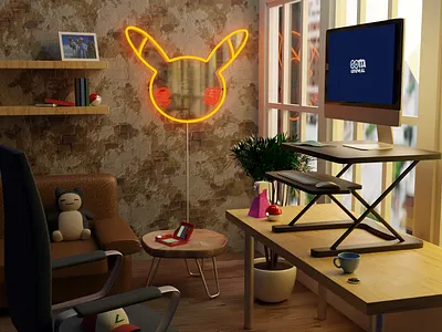 Ash's Room (Daylight) ash ashketchum blender blender3dart cute interior kawaii ketchum low poly lowpoly lowpolyart pikachu pokemon