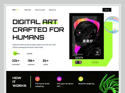 NFT Landing Page Header Exploration agency bitcoin coin crypto crypto art crypto landing page cryptocurrency currency landing page nft nft landing page nft marketplace nft platform nfts token ui web website
