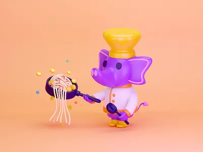 Pad Thai Chef 3d 3d illustartion blockchain crypto cryptocurrency design elephant exchange graphic pad thia swap ui