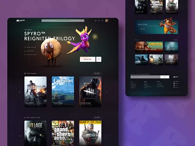 Game Store concept cart character crash cta game games gaming gradient header homepage illustration landing logo page shop spyro store typography ui ux