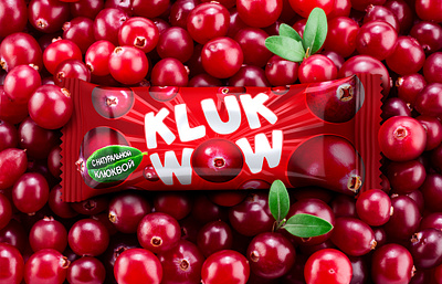 КLUK-WOW — candy with berries berry brand candy chocolate cranberry dessert flow pack food logo package package design trademark