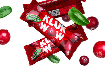 КLUK-WOW — candy with berries berry brand candy chocolate cranberry dessert flow pack food logo package package design trademark