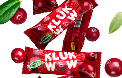 КLUK-WOW — candy with berries berry brand candy chocolate cranberry dessert flow pack food logo package package design trademark