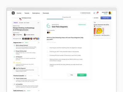 Learning Platform - Online Test page concept courses exam interface online test ui ux web design