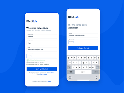 Medilab_Mobile Signup_Login app design login page mobile app design registration page signup page uidesign user interface design