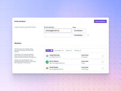 Workspace invites & members management figma invite product design purple saas ui user management workspace