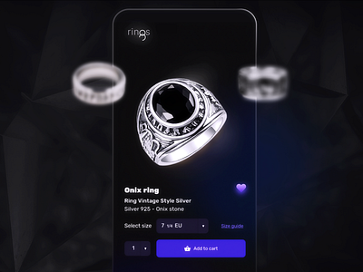 Rings cart dark design dark mode e commerce glass graphic design interaction design interfase jewelry product display rings ui