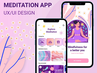 Meditation Mobile App UI Design Presentation animation app app design branding design femine illustration logo medicine meditation meditation app meditations motion design relax typography ui ux vector wellness yoga app