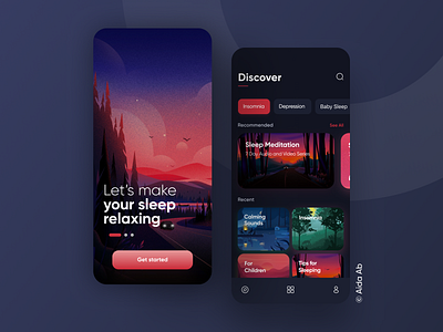 Meditation App UI Design app challenge design discover gradient illustration ios isomnia meditation minimal night popular design relaxation sleep tracker ui ui design ui mobile uiux yoga