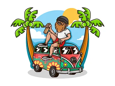 Mississippi hippie bus character design design flower graphic design hippie hot illustration island logo logo design mini van summer tree tropical van van design van logo vector