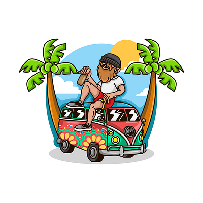 Mississippi hippie bus character design design flower graphic design hippie hot illustration island logo logo design mini van summer tree tropical van van design van logo vector