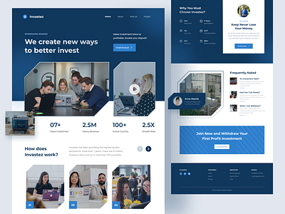 Invastez | landing page Invest banking website branding clean design finance finance website financial financial website fintech invest investments landing page minimal payment saas ui ux web website website design