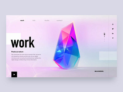 Landing page design exploration 3d animation branding c4d color experience generative home homepage illustration landing main milkinside motion portfolio ui website work