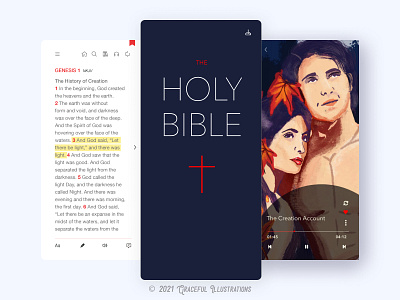 Bible App - #3 adam and eve app application audio bible bible app creation design digital paint frames illustration minimalist mobile poetry read slides ui ux