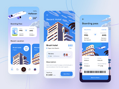 Flight Booking App Design ✈️ airlines airport app application boarding pass booking flight gradient graphic design hotel illustration ios mobile orely plane resort schedule ticket ui design vacation