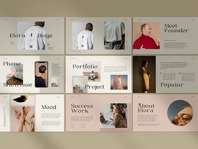 Elora Beige Presentation Layout aesthetic beige brand creavora deck design graphic design layout layouts pitch presentation slide social media ui