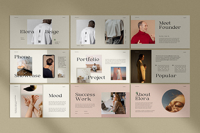 Elora Beige Presentation Layout aesthetic beige brand creavora deck design graphic design layout layouts pitch presentation slide social media ui