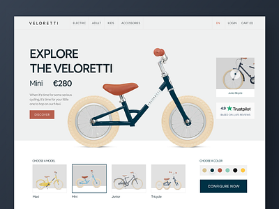 Veloretti-Bike Landing page bike cyclinglife cyclist ecommerce electricbike electriccycle header homepage kidsbike landingpage minimal ride riding road bike sports uidesign veloretti webdesign website website concept