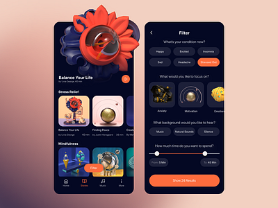 Meditation app redesign 3d app audio balance design gradient graphic design illustration meditate meditation mobile product design redesign stories ui ux