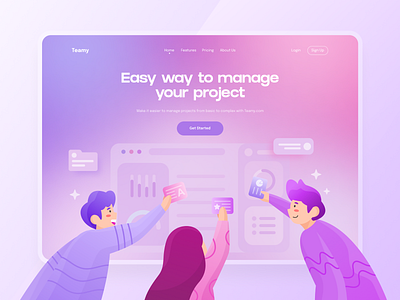 Project Management Landing Page app branding design figma gradient illustration landingpage management project ui ux vector web webdesign