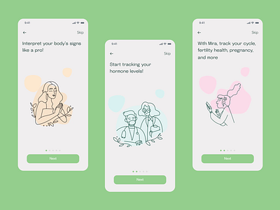 Women Healthcare app – Onboarding screens animation beauty branding design design studio graphic design healthcare illustration interaction logo mobile app mobile design onboarding ui ux vector women healthcare