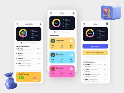 Mobile App to Encourage Kids for Saving Money app app ui application child children finance financial app kids management mobile app money parents ui ui design ux ux design