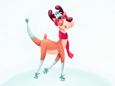 Whoosh! 2d character drawing funny happy illustration procreate reindeer skating sketch sliding