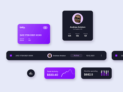 UI Components - Dark Mode app cards chart clean ui dark dark mode dashboard design graphic guideline minimalistic simple statistics ui ui design ui kit web design