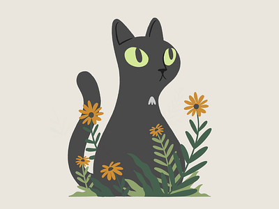 Black Cat in Flowers blake stevenson cartoon cat character design cute design flat flowers illustration jetpacks and rollerskates kitty logo plants retro