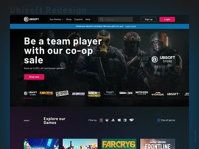 Ubisoft's Website Redesign carousel design game design games illustration landing page minimalism modern rainbow six siege ubisoft ui ui design ux