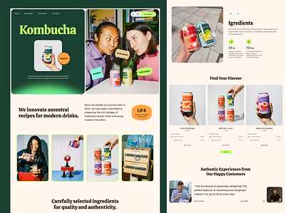 Kombucha - Modern Drinks Online Store branding clasic design drinks ecommerce elementor energy framer goods kombucha landing online page shop store ui vintage webflow website wordpress