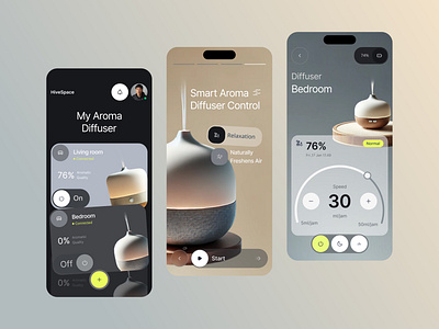 HiveSpace - Diffuser Control App app control dashboard diffuser electronic fan humidifier mobile platform purifier saas software ui