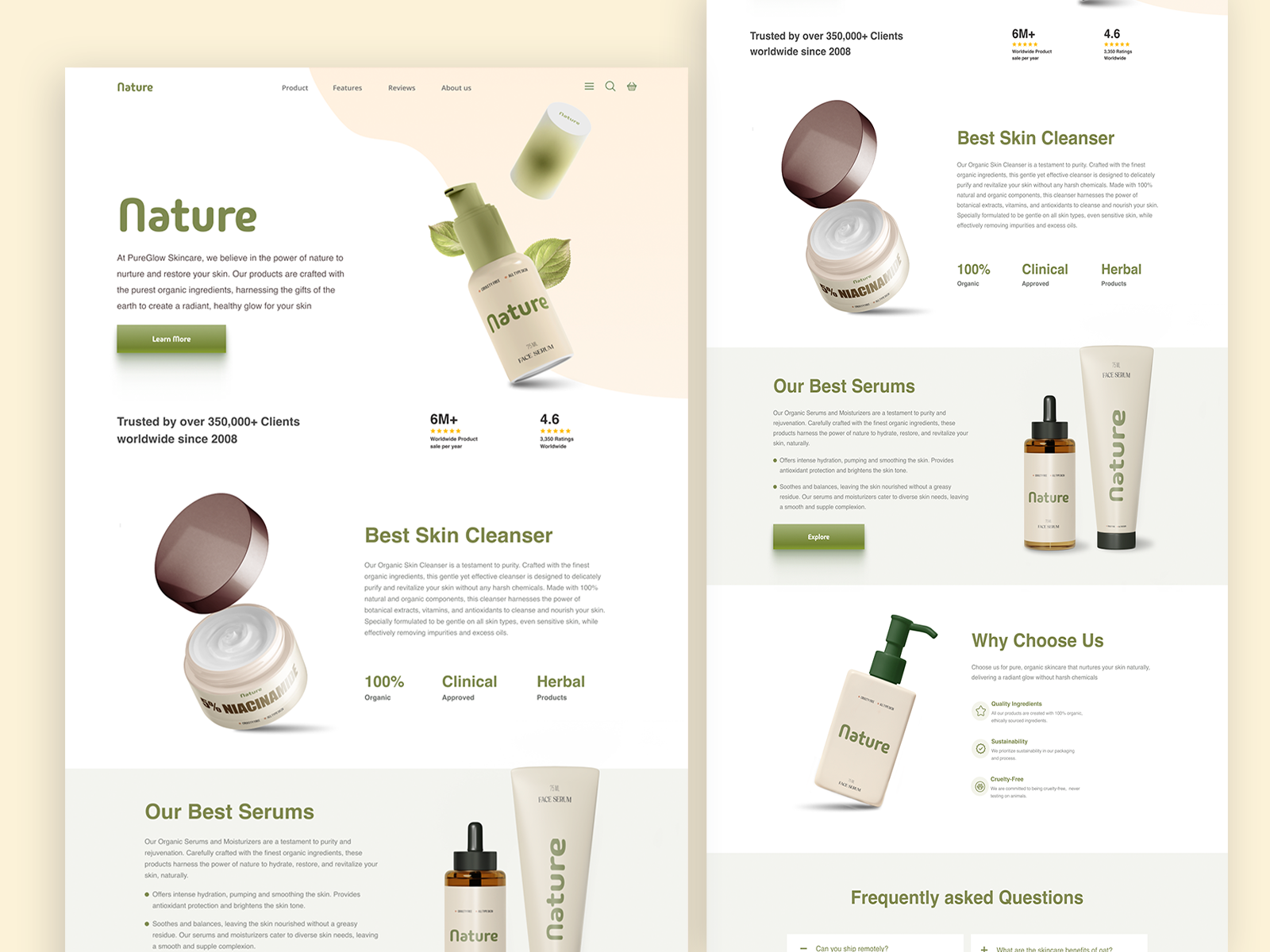 Nature | Skin care - Website Landing Page Design app ui nature website design skincare brand website design skincare ui ui ux website design