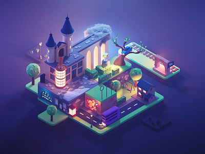 Dark Wizarding World 3d abstract blender diorama fantasy harry potter illustration isometric lowpoly render