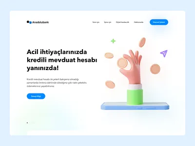 Anadolubank Homepage 3d hand anadolubank bank banking coin design illustration money sedef sedefdilek ui ux webdesign website