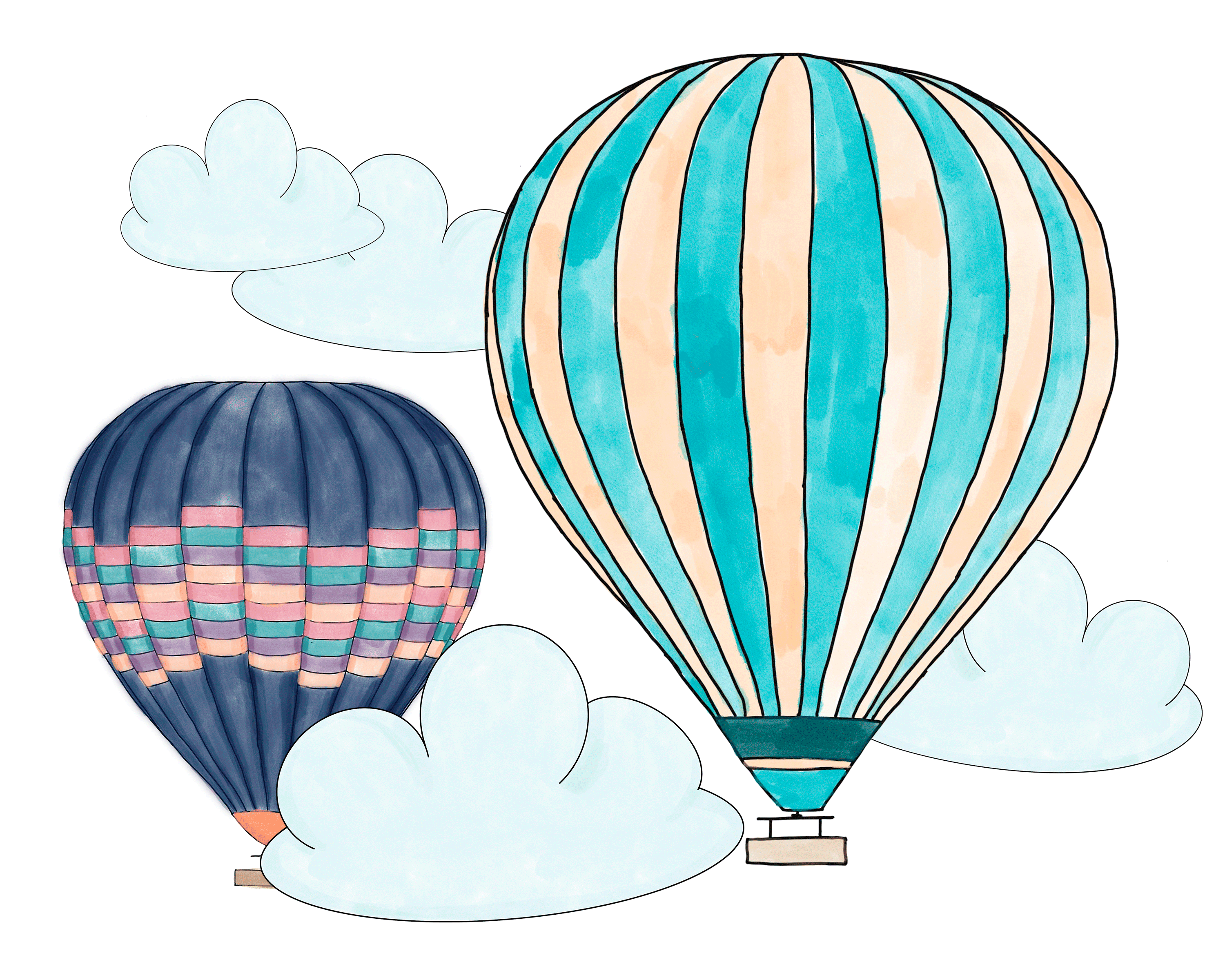 Drifting clouds design digital painting graphic design hot air balloons illustration procreate watercolour
