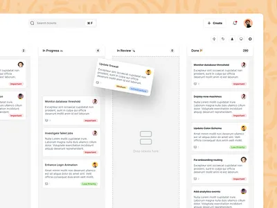 Issue tracker 🏗️ app board card design github issues kanban management product product design project shadow tags ticket tracker ui visual web