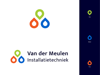 Installation Technology Logo branding drop eco fire flame flat gas installation installation technology logo logo design modern modern logo technic technology water