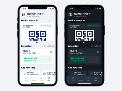 Medical Mobile App | UX UI Concept app card covid dark theme interface light theme medical mobile app medicine mobile mobile application profile statistics ui user ux ui concept