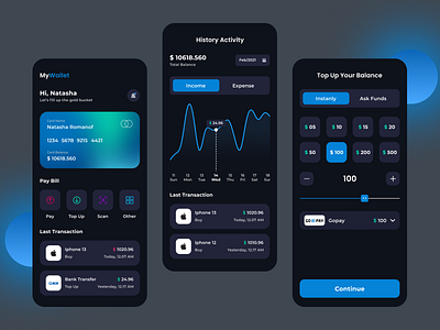 MyWallet - Electronic Wallet Exploration app clean dark design get started illustration login logo ui wallet