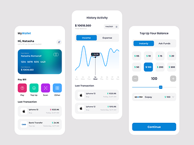 MyWallet - Electronic Wallet Exploration app clean design get started illustration login logo mobile ui wallet