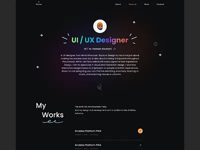 Portfolio clean dark dark web design experience landing page landingpage minimal persona personal personal web portfolio resume skill ui uidesign uiux ux website work