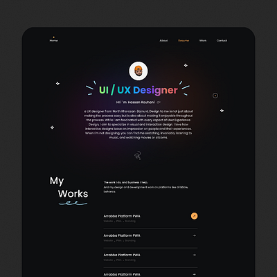 Portfolio clean dark dark web design experience landing page landingpage minimal persona personal personal web portfolio resume skill ui uidesign uiux ux website work