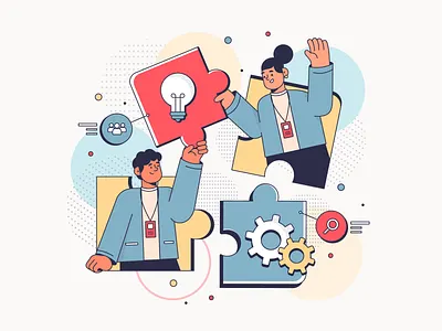 Teamwork 2d art app illustration business character design communication flat flat design illustration landin page people working problem solving stroke illustration teamwork technology ui vector