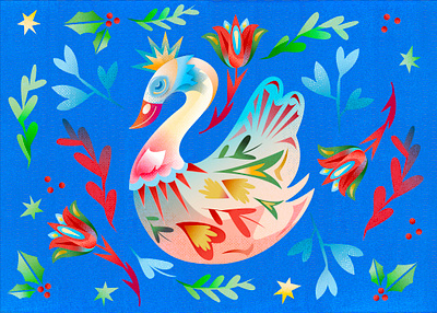 Holiday Swan bright cards christmas colorful design holiday illustration merry santa