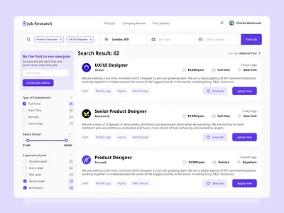 Job Search Website dashboard design ui ux web