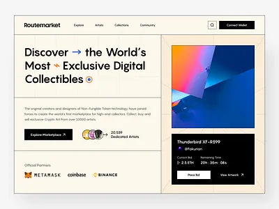 Routemarket - NFT Marketplace Landing Page artwork crypto landing page marketplace nft web web design website
