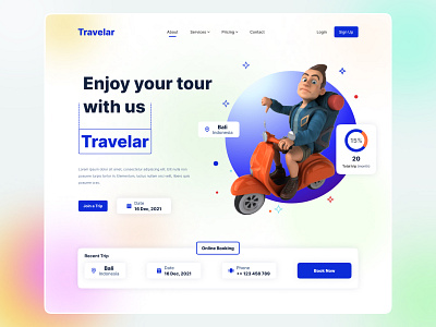 Travelar - Travel Agency Landing Page Design 3d website brand identity figma graphic design homepage illustration website dark mobile app design nft website product design product page tour website travel agency app travel agency landingpage travel booking travel dashboard ui dark uiux web template webdesign website