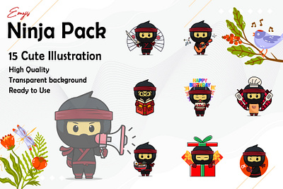 Ninja Illustration Emojis Pack emojis emojis cute logo ninja ninja bundle ninja cute ninja illustration pack sticker